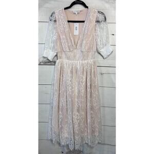 New With Tags Baltic Born Elaina Lace Off White Midi Dress Ladies Small
